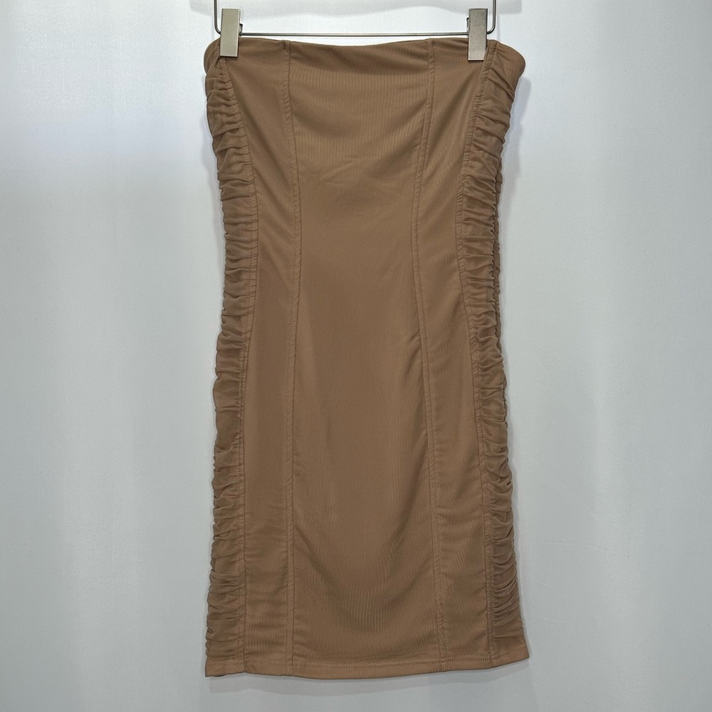 Princess Polly Tan Strapless Ruched Side Mini Dress